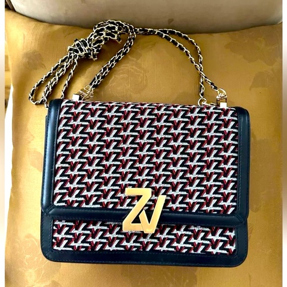 Zadig & Voltaire ZV Initial Monogram Jacquard Chain Strap Shoulder Crossbody Bag - Picture 1 of 16